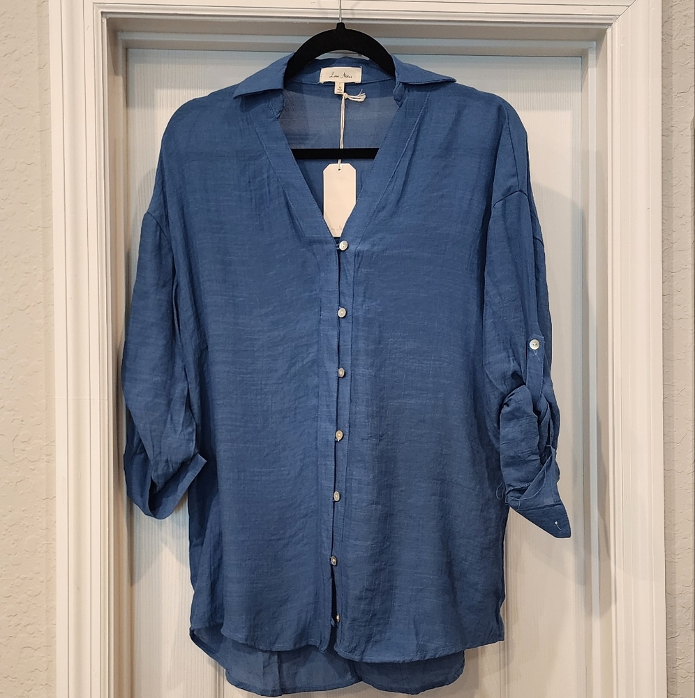 Love Notes Women's Blue Button-Up Top - Picture 2 of 4